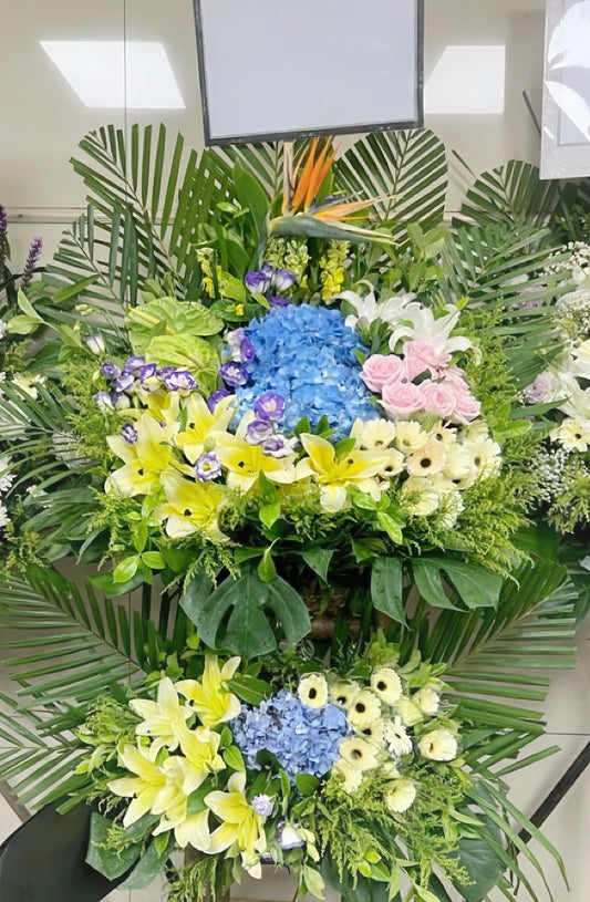 雙層帛事花籃-b02|雙層帛事花籃 |帛事花牌・帛事花圈・帛事花店 即日送達|九龍帛事花店