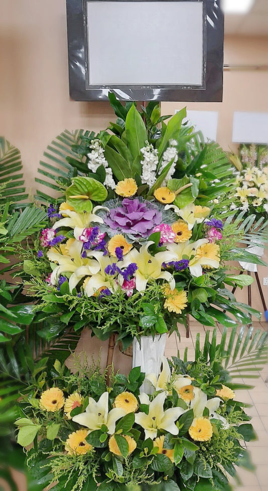 雙層帛事花籃-b01|雙層帛事花籃 |帛事花牌・帛事花圈・帛事花店 即日送達|九龍帛事花店