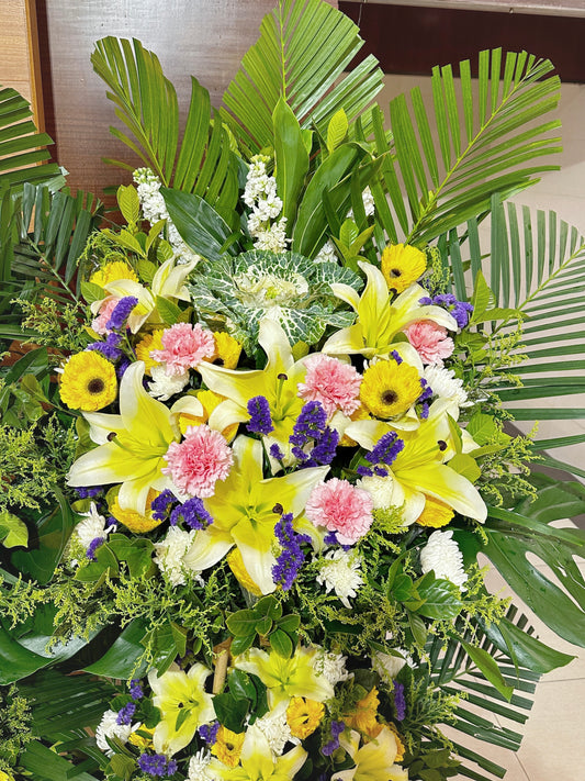 雙層帛事花籃-b07|雙層帛事花籃 |帛事花牌・帛事花圈・帛事花店 即日送達|九龍帛事花店