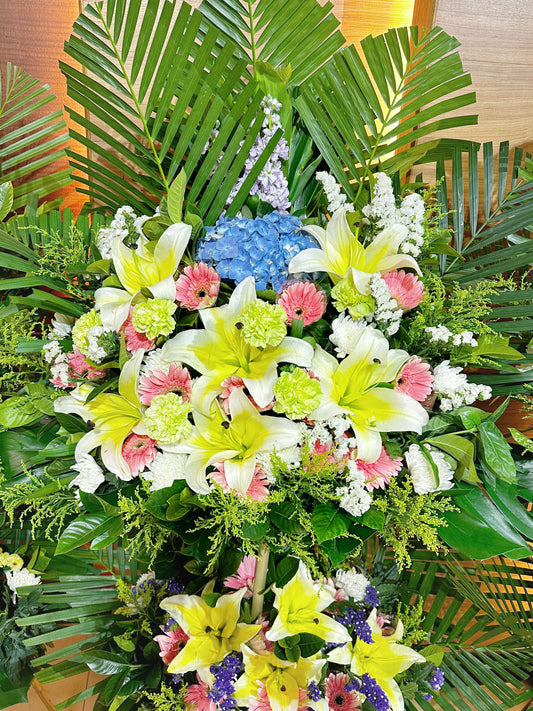 雙層帛事花籃-b04|雙層帛事花籃 |帛事花牌・帛事花圈・帛事花店 即日送達|九龍帛事花店