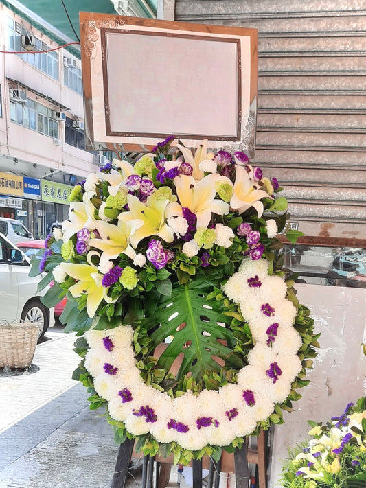 西式花圈-f03|白事花牌|帛事花籃・帛事花牌 即日送達|九龍帛事花店
