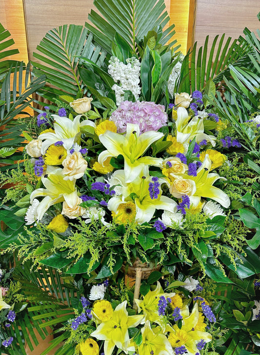 雙層帛事花籃-b06|雙層帛事花籃 |帛事花牌・帛事花圈・帛事花店 即日送達|九龍帛事花店