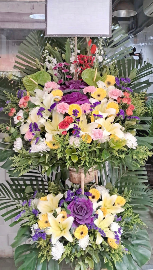 雙層帛事花籃-b03|雙層帛事花籃 |帛事花牌・帛事花圈・帛事花店 即日送達|九龍帛事花店