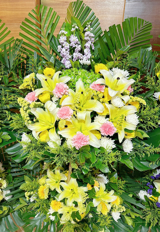 雙層帛事花籃-b05|雙層帛事花籃 |帛事花牌・帛事花圈・帛事花店 即日送達|九龍帛事花店